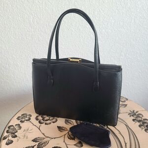 VTG 1950s Prestige Structured Frame Double Handle Black Handbag & Coin Purse